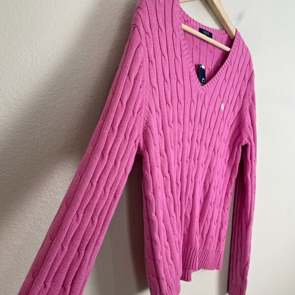 NEW Chaps Womens XL Pink Cable Knit Sweater V Neck Long Sleeve Knit Top - Picture 12 of 13